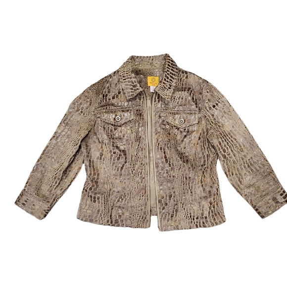 EUC Ruby Rd women's snakeskin animal print zippered cropped jacket blazer, 10P - Picture 2 of 4